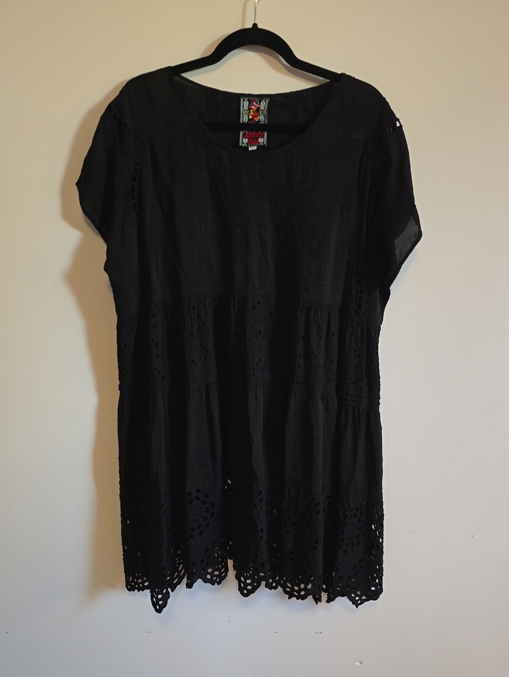 Johnny Was Black Eyelet Tiered Tunic